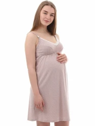 Сорочка женская для беременных и кормящих бежево-белый цвет - фото